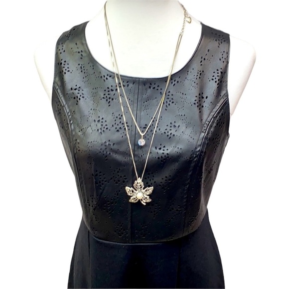 Neiman Marcus Laser Cut Man Made Leather Black Dress - Picture 2 of 6